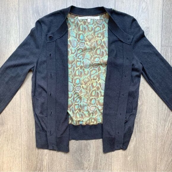 RACHEL Rachel Roy Snakeskin Print Button Cardigan Sweater Green Navy Size Small - Picture 4 of 15